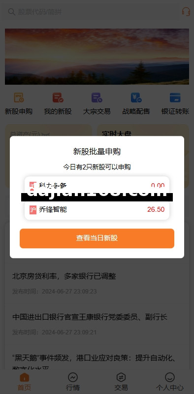 A股股票交易系统/新股申购/证券交易/前端VUE