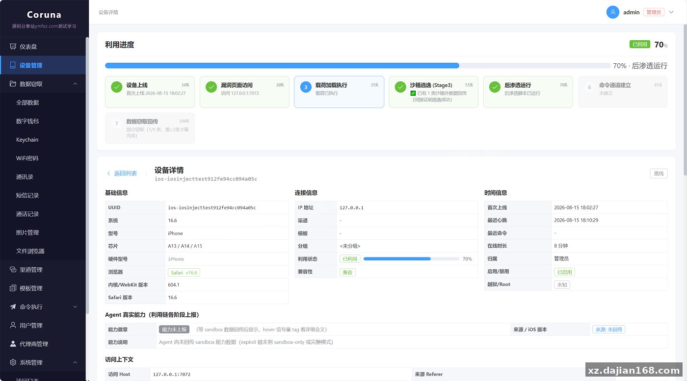 无感iOS浏览器漏洞获取面板(Coruna 全链,iOS 13–18.7)完整源码 + 搭建教程_网站源码_源码分享站